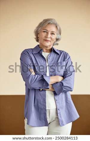 Similar – Image, Stock Photo Senior Woman Relaxing Standing By Window At Home With Hot Drink