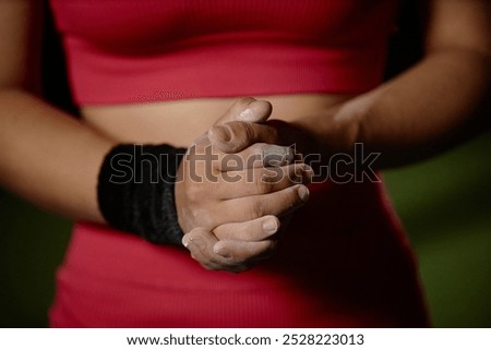 Similar – Image, Stock Photo Unrecognizable sportswoman exercising with elastic band at home