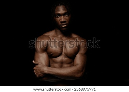 Similar – Image, Stock Photo Emotionless shirtless black guy on pink background