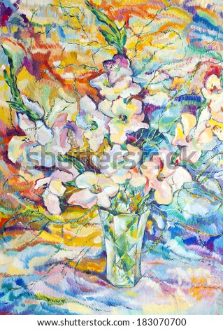 bouquet of flowers painted in oil on canvas