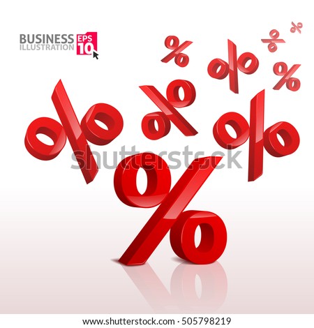 Vector illustration with the image of a flying red marks percent. Business illustration on the topic of discounts. Seasonal sales.