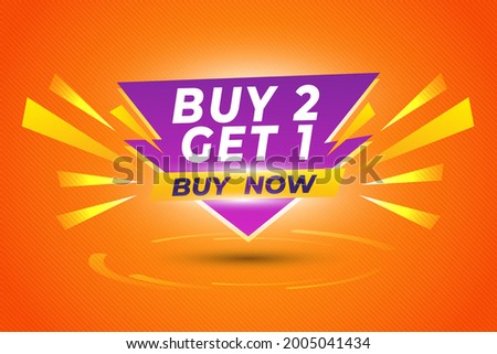 Buy 2 Get 1 Free, sale tag, banner design template, discount app icon. EPS 10.