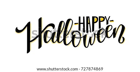 Vector illustration of Happy Halloween text for party invitation/ greeting card/ banner. Handwritten holiday calligraphy Halloween poster/ badge template. Lettering typography halloween illustration