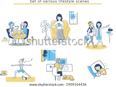 Women's various lifestyle scene sets