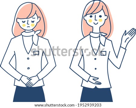 Two facial expressions of a business woman in uniform