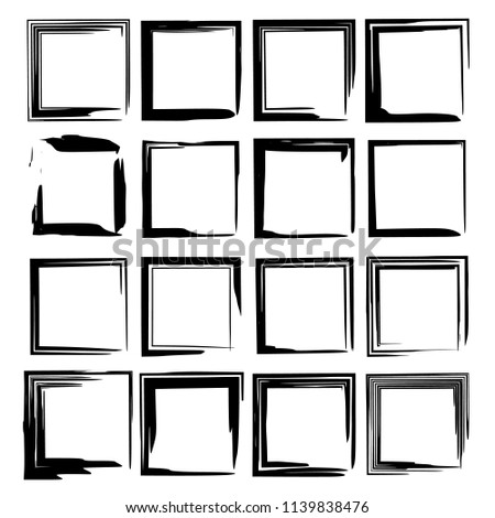 Set of black rectangle grunge frames. Geometric empty borders. Square frame. Vector illustration. 