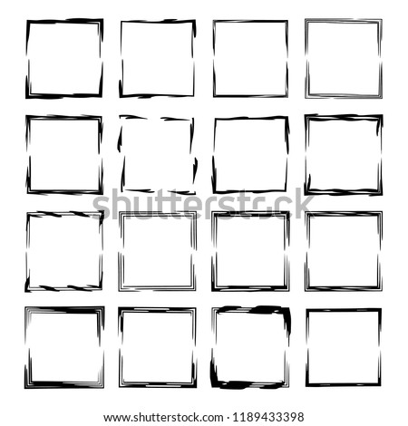 Collection of black square grunge frames. Geometric empty borders.  Vector illustration. 