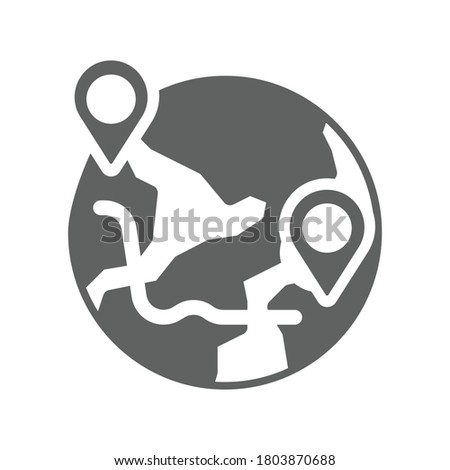 Destination,globe location icon. Gray vector on isolated white background