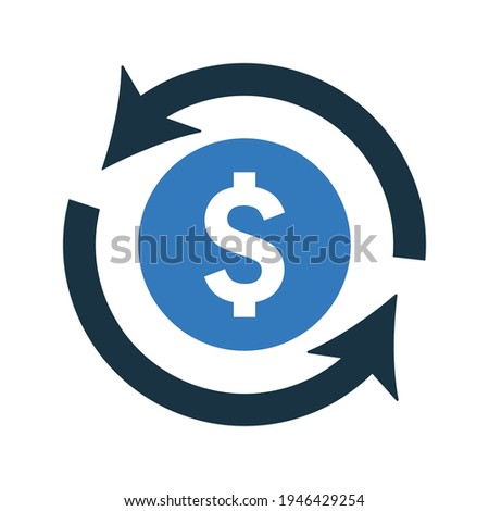 Refund, revert, back payment icon. Rounded blue color vector.