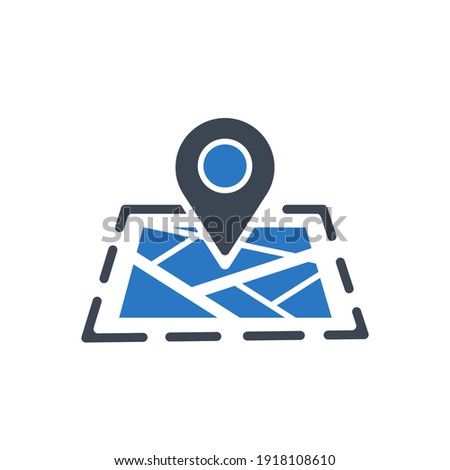 Location icon. Map, home, office location icon. Travel tracking, road map, shop location icon in vector illustration, two color, circle background, black shape.