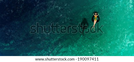 Woman sleeping on water surface, Rough painting illustration.
