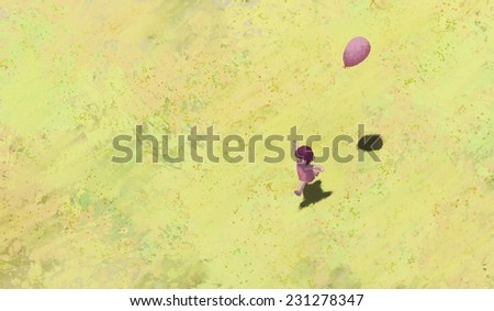 acrylic painting of girl running with balloon in the summer outdoor, digital painting
