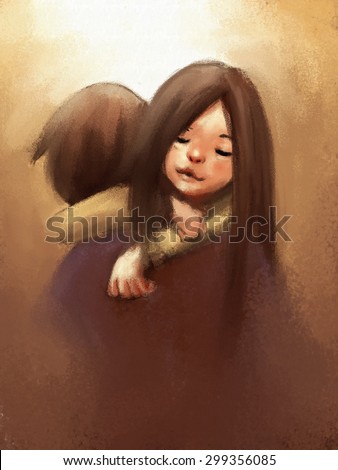 digital painting of love couple hugging, watercolor on paper texture