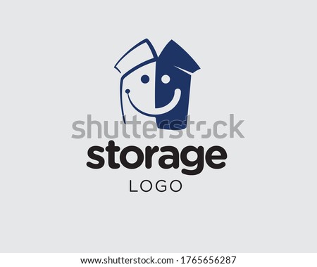 Box logo with smiling face template concept. Smiling box icon for storage business. Smiling box logo for file storage business. Box with smile face vectorgraphic symbol.