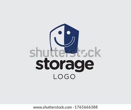 Box logo with smiling face template concept. Smiling box icon for storage business. Smiling box logo for file storage business. Box with smile face vectorgraphic symbol.