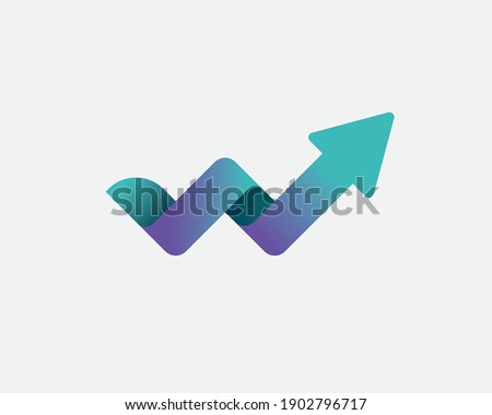 Upward direction arrow vector icon showing business growth bar graph. W letter like arrow with gradient vector graphic symbol. Upward arrow fintech logo isolated on white background.