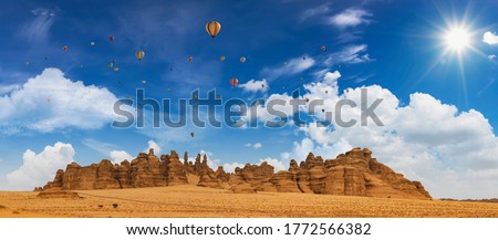 Outcrops near Mada'in Saleh during the Tantora Hot Air Balloon Festival, Al Ula, Saudi Arabia