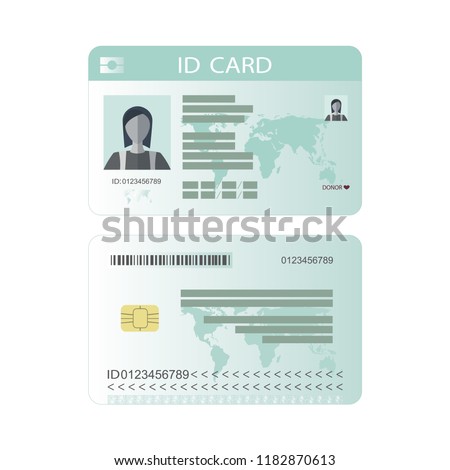 
The idea of personal identity. ID card, identification card, drivers license, identity verification, person data. Modern vector illustration in a flat style.