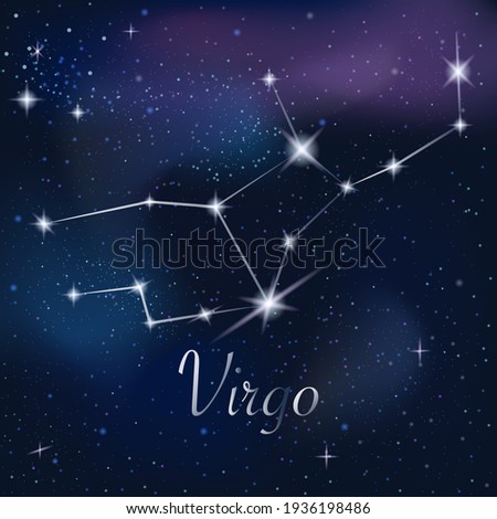 Zodiac sign Virgo on against the background of the starry sky. Constellation Virgo on starry night background. Astrological zodiac against the background of space.