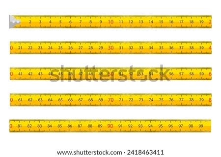 Yellow carpenter tape measure with scale, metric measuring tape centimeters. Professional ruler with scale metric for contractors precision for construction.