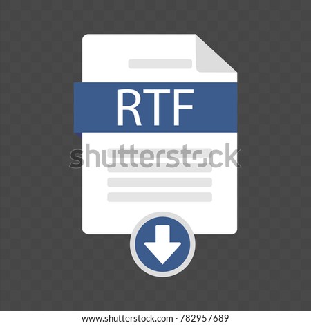 The idea of downloading a document. Document download icon RTF. File with RTF label and a designation of loading. Modern vector illustration in a flat style.