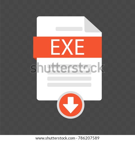 The idea of downloading a document. Document download icon EXE. File with EXE label and a designation of loading. Modern vector illustration in a flat style.