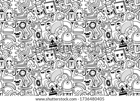 Cool modern seamless pattern with teen doodles
