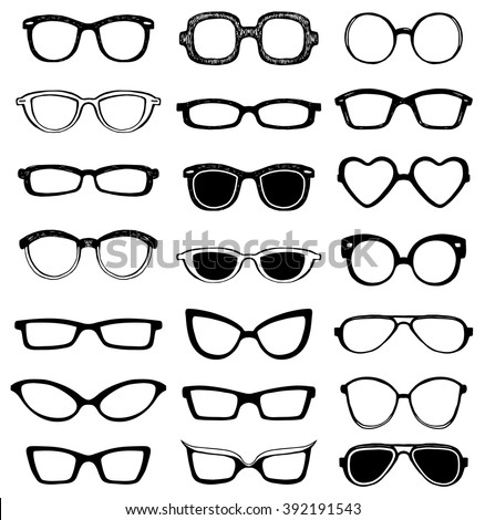 Drawn glasses vector set. Retro hipsters style.