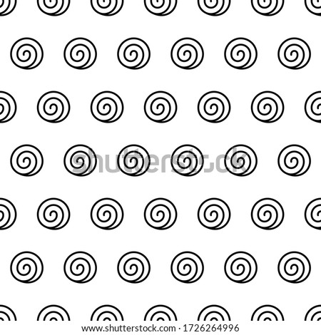 Spiral Seamless Pattern. Endless Texture With Many Isolated Round Swirls. Black And White Background In Zen Art Style. Shapes In Horizontal Rows. Abstract Vector Illustration. Geometric Wallpaper.
