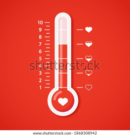 Love thermometer. The thermometer of the love scale with the symbols of the heart. Vector illustration