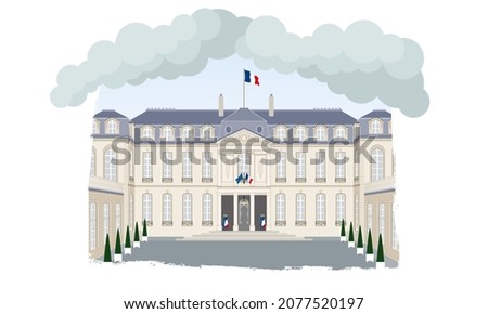 Realistic drawing of the Elysée Palace, residence of the President of the French Republic. 