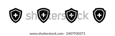 Shield with a plus icon set. Medical Protection symbol vector illustration