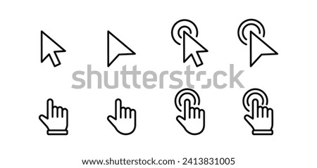 Cursors icons click set. Cursors icon click, Clicking cursor, pointing hand click icon vector illustration