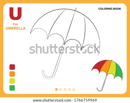 Preschool educational kids painting app game. Color painting practice on umbrella shape. Illustration of umbrella for coloring. Object color filling practice for kids. Coloring book pages for kids.