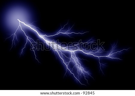 Streak of blue/white lightning across black.