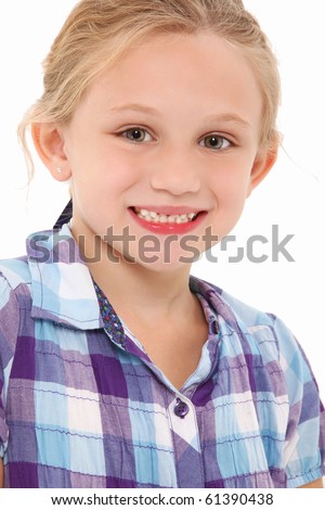 Beautiful Seven Year Old Girl Smiling Over White. Stock Photo 61390438 ...