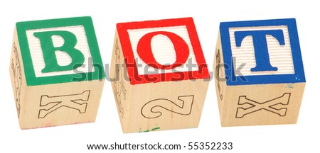 Colorful alphabet blocks spelling the word BOT Foto stock © 
