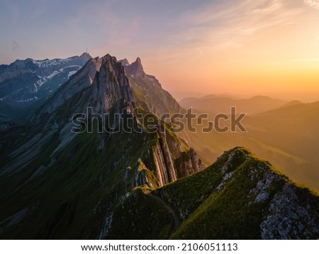 Similar – Image, Stock Photo Sunset in the Swiss Alps with view of the Weisshorn