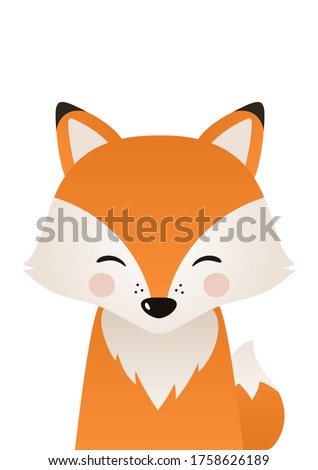 Cute fox. Woodland forest animal. Poster for baby room. Childish print for nursery. Design can be used for fashion t-shirt, greeting card, baby shower. Vector illustration.