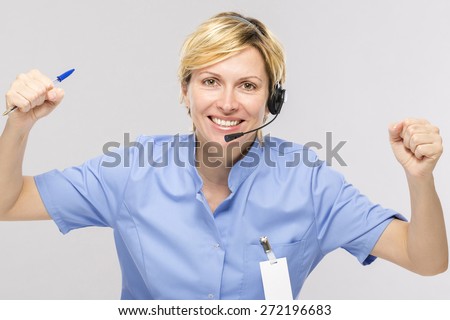 Woman work in medical call center