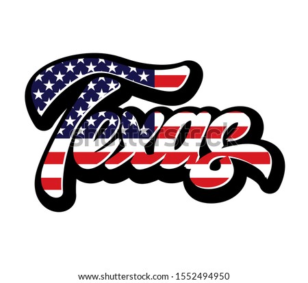 Calligraphic inscription of american state Texas. Vector illustration. Lettering.