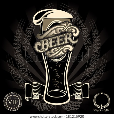 vector glass of beer on a black background for the menu