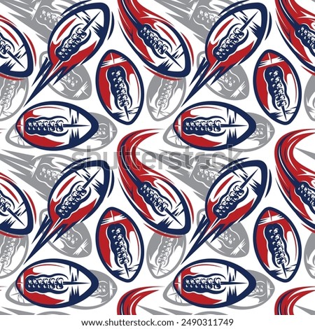 Seamless background with flying American football balls. Color vector image.