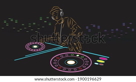 DJ Neon Light Wallpaper . line art illustration