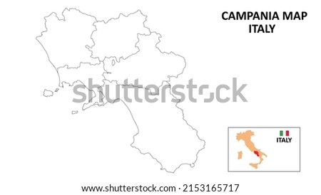 Campania Map. State and district map of Campania. Political map of Campania with outline and black and white design. Foto d'archivio © 