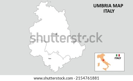 Umbria Map. State and district map of Umbria. Administrative map of Umbria with district and capital in white color.