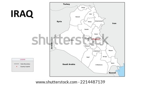 Iraq Map. State and district map of Iraq. Administrative map of Iraq with district and capital in white color.