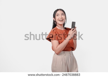 Similar – Image, Stock Photo Cheerful Asian woman looking at camera