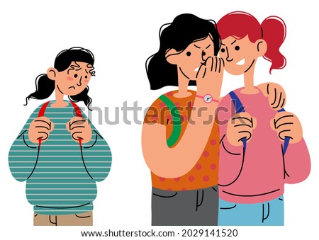 Sad student getting bullied at school. Innocent girl ashamed, ignored and rejected in a community. Verbal bullying vector illustration