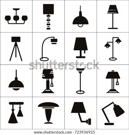 Variety of lamps, bulb and light items isolated flat vector icon set